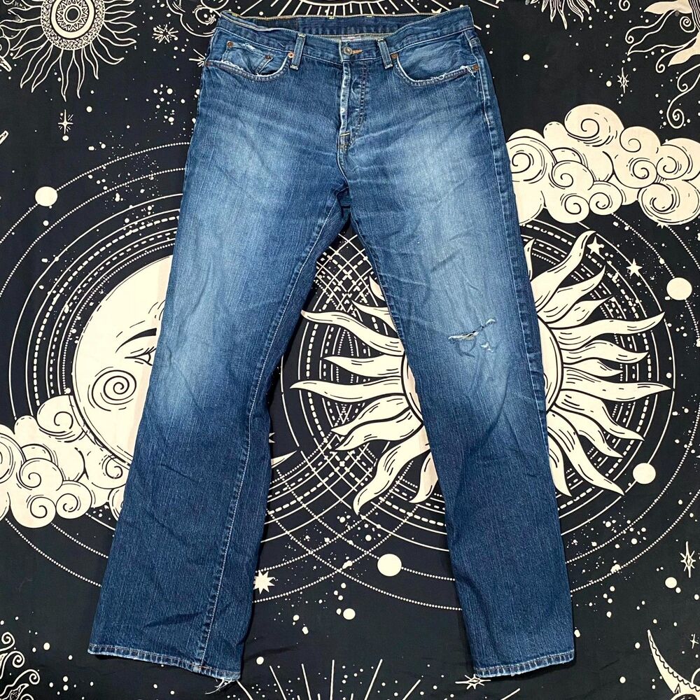 Lucky Brand Dungarees Jeans Men's 33x32 Blue Bootcut Slim Button-Fly Workwear